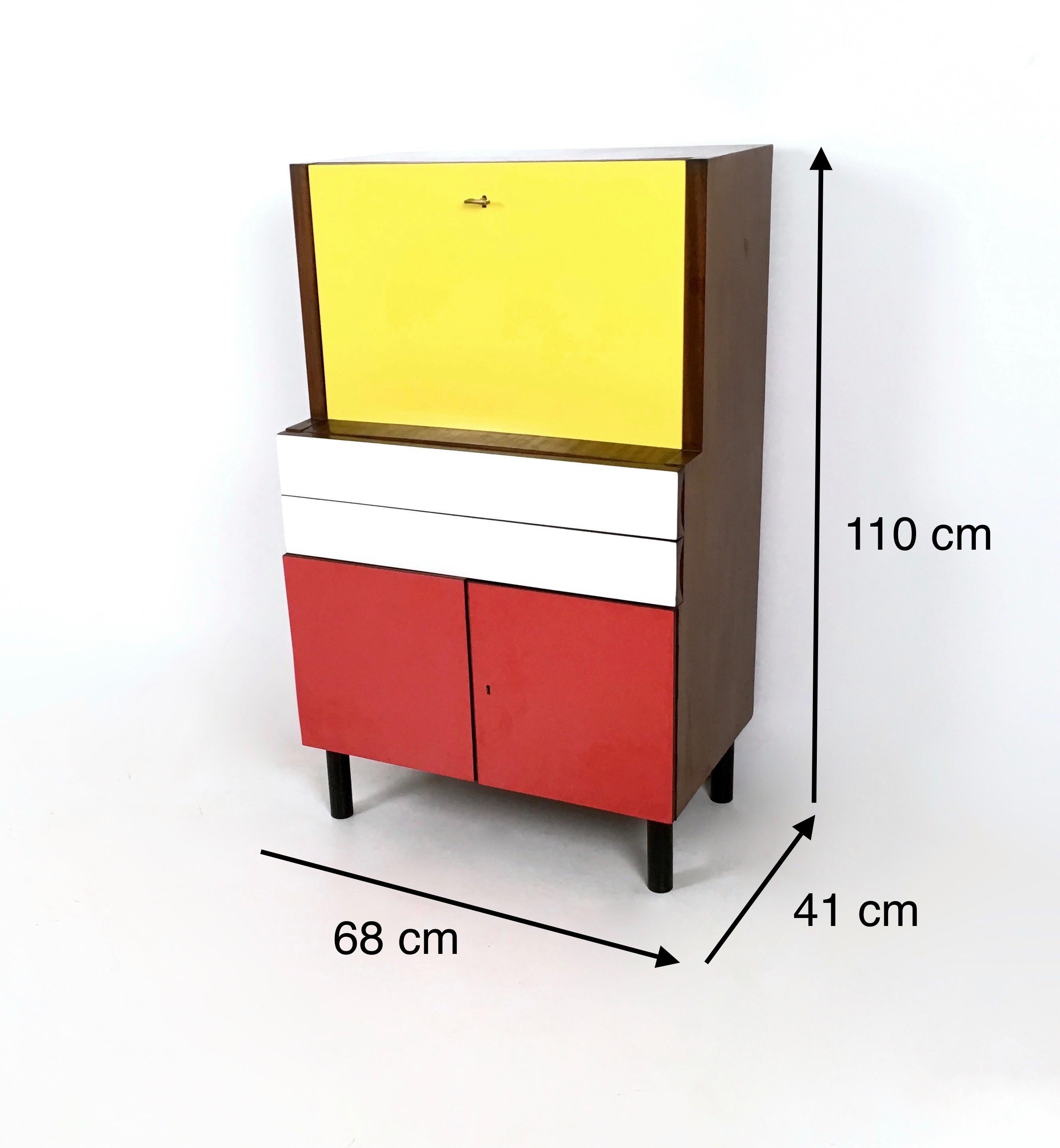Mid-20th Century Midcentury Yellow, Red and White Formica Secretaire, Italy, 1950s 