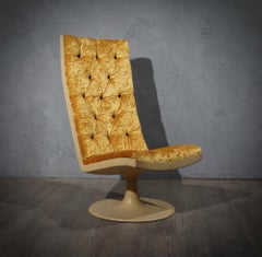 Midcentury Resin Yellow Velvet Armchairs and Pouf, 1970