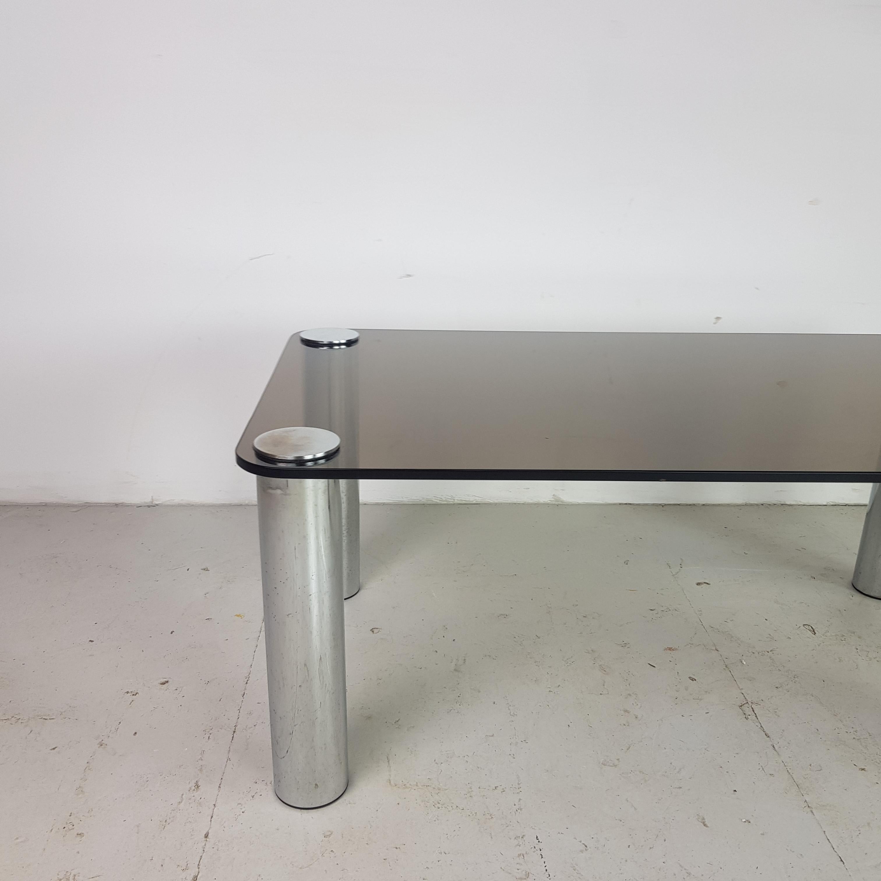 Midcentury Zanuso Style Glass and Chrome Coffee Table For Sale 4