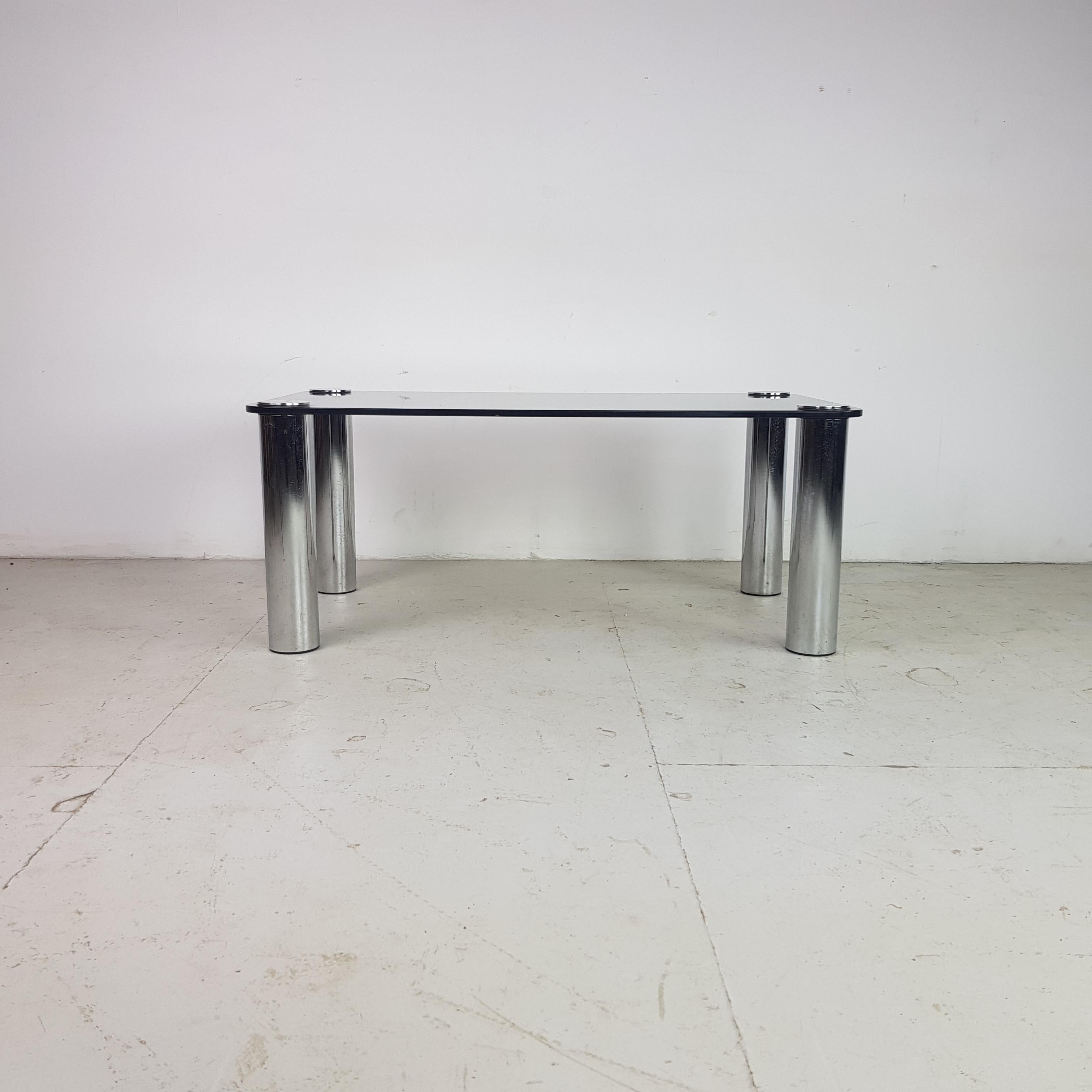Italian Midcentury Zanuso Style Glass and Chrome Coffee Table For Sale