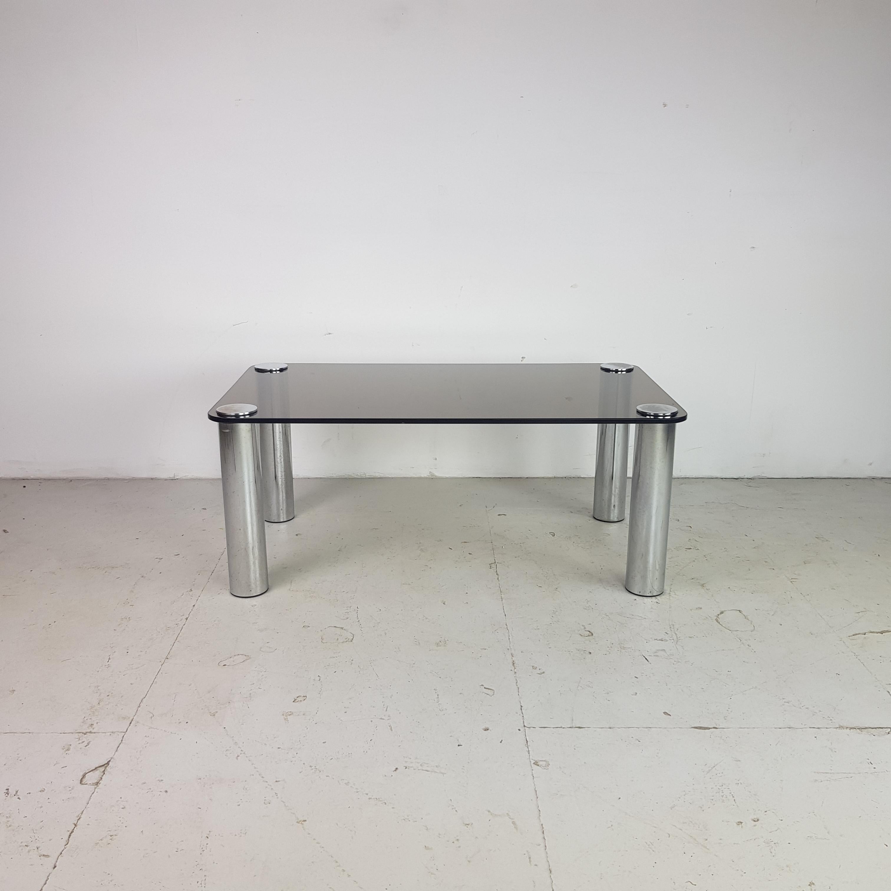 Midcentury Zanuso Style Glass and Chrome Coffee Table In Good Condition For Sale In Lewes, East Sussex