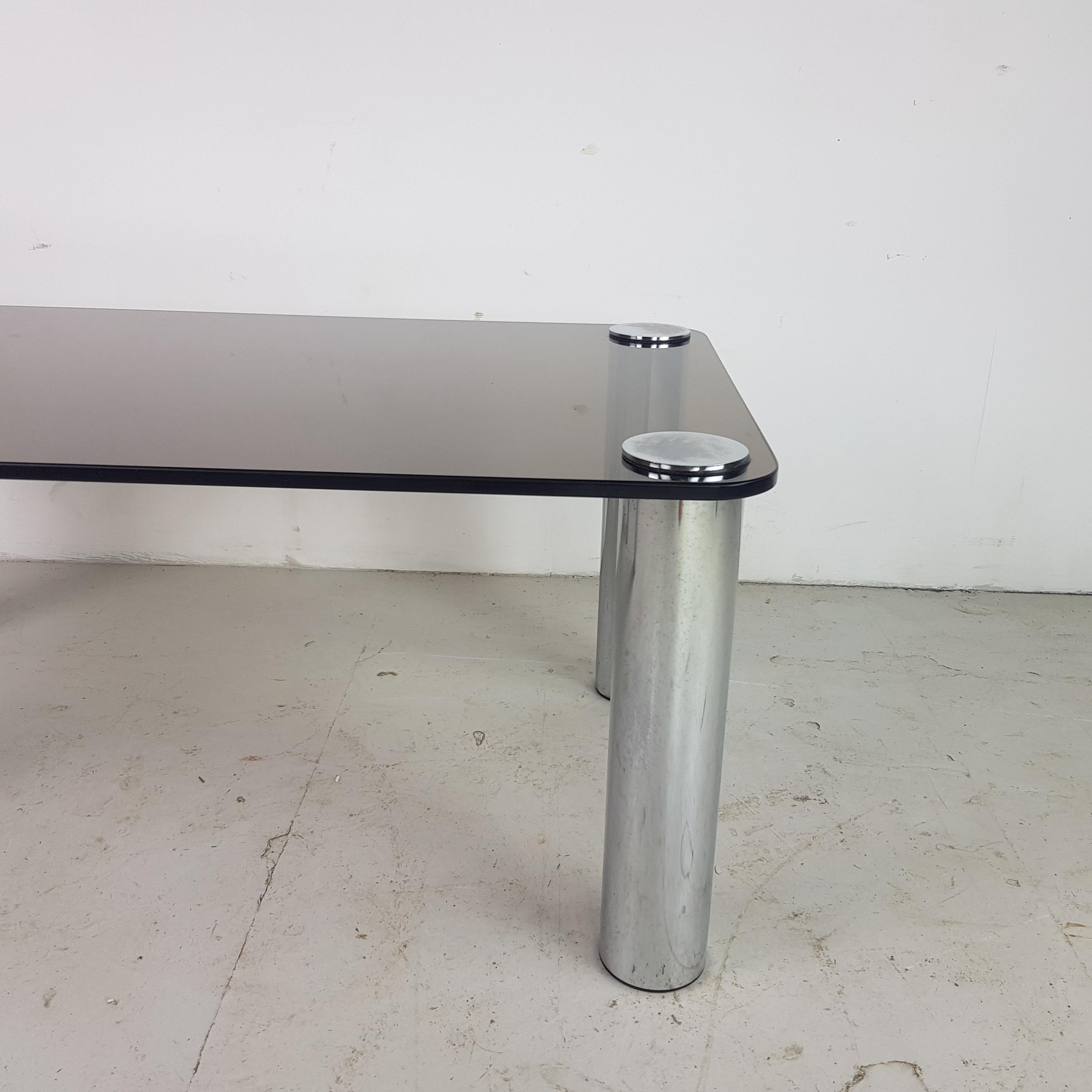 Midcentury Zanuso Style Glass and Chrome Coffee Table For Sale 1