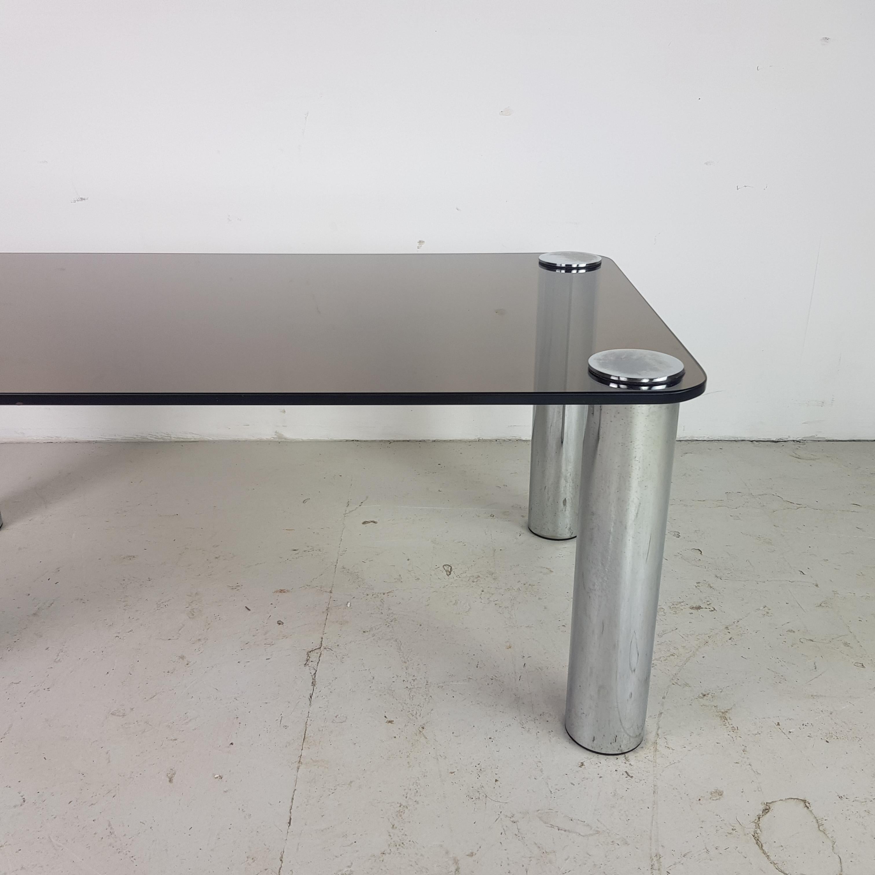 Midcentury Zanuso Style Glass and Chrome Coffee Table For Sale 2