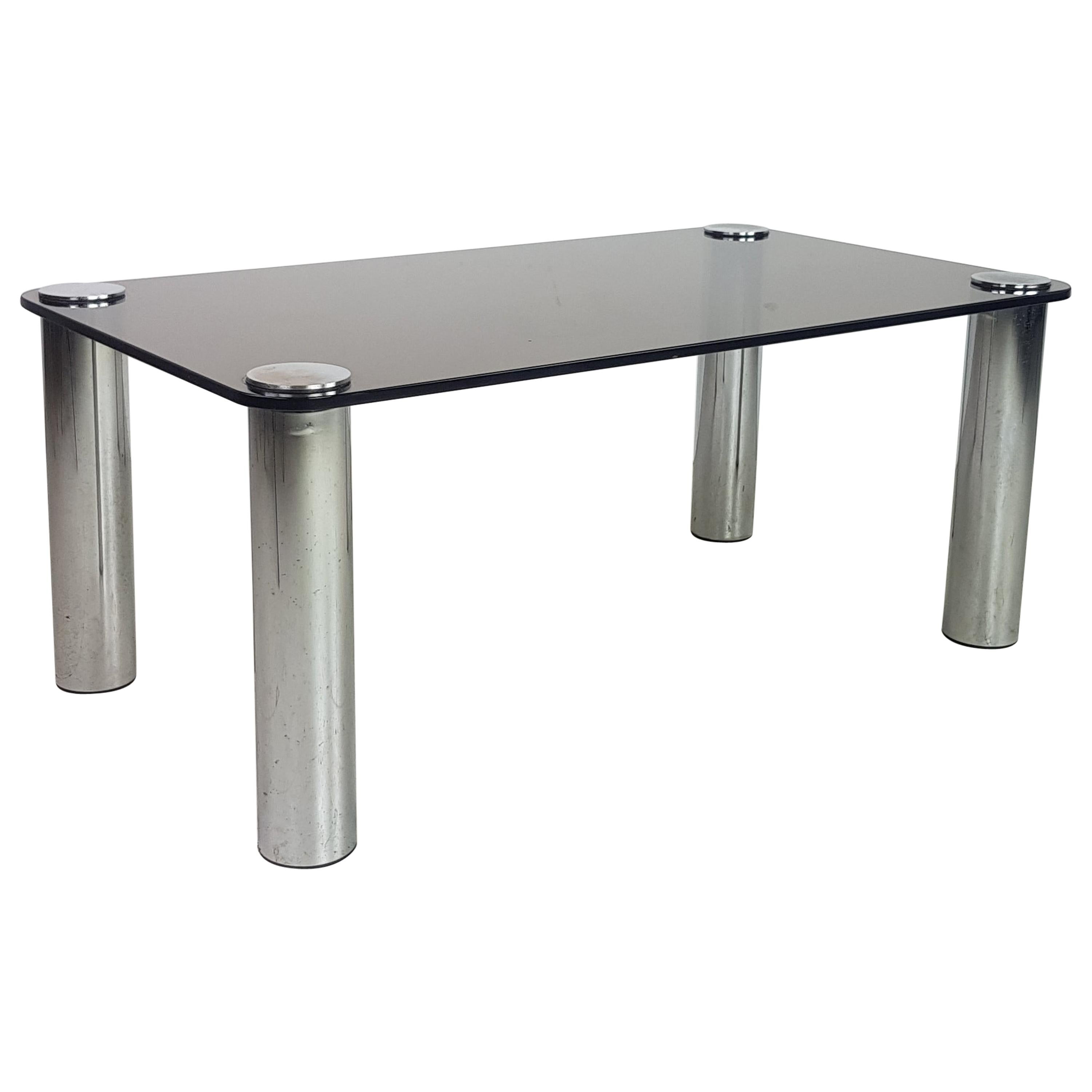 Midcentury Zanuso Style Glass and Chrome Coffee Table For Sale