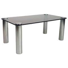 Midcentury Zanuso Style Glass and Chrome Coffee Table