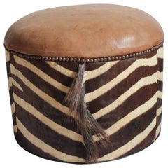 Midcentury Zebra Hide and Leather Ottoman