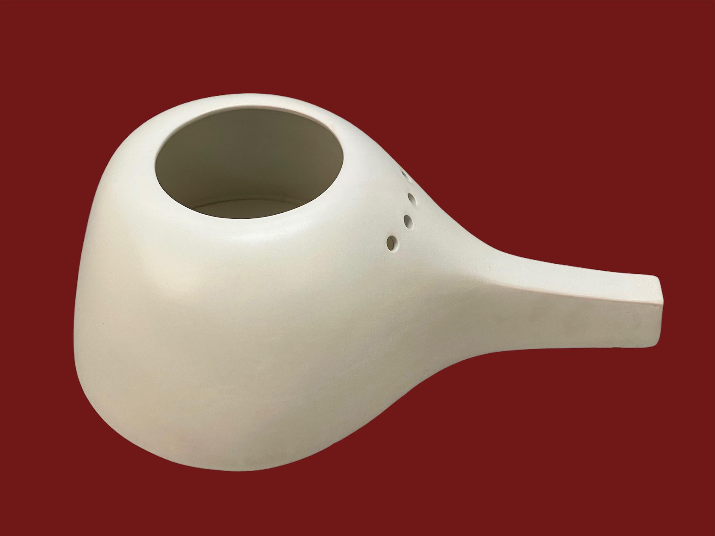 Enameled MIdcentury ZS White Ceramic Italian Vase for Nove Bassano del Grappa, 1960s For Sale