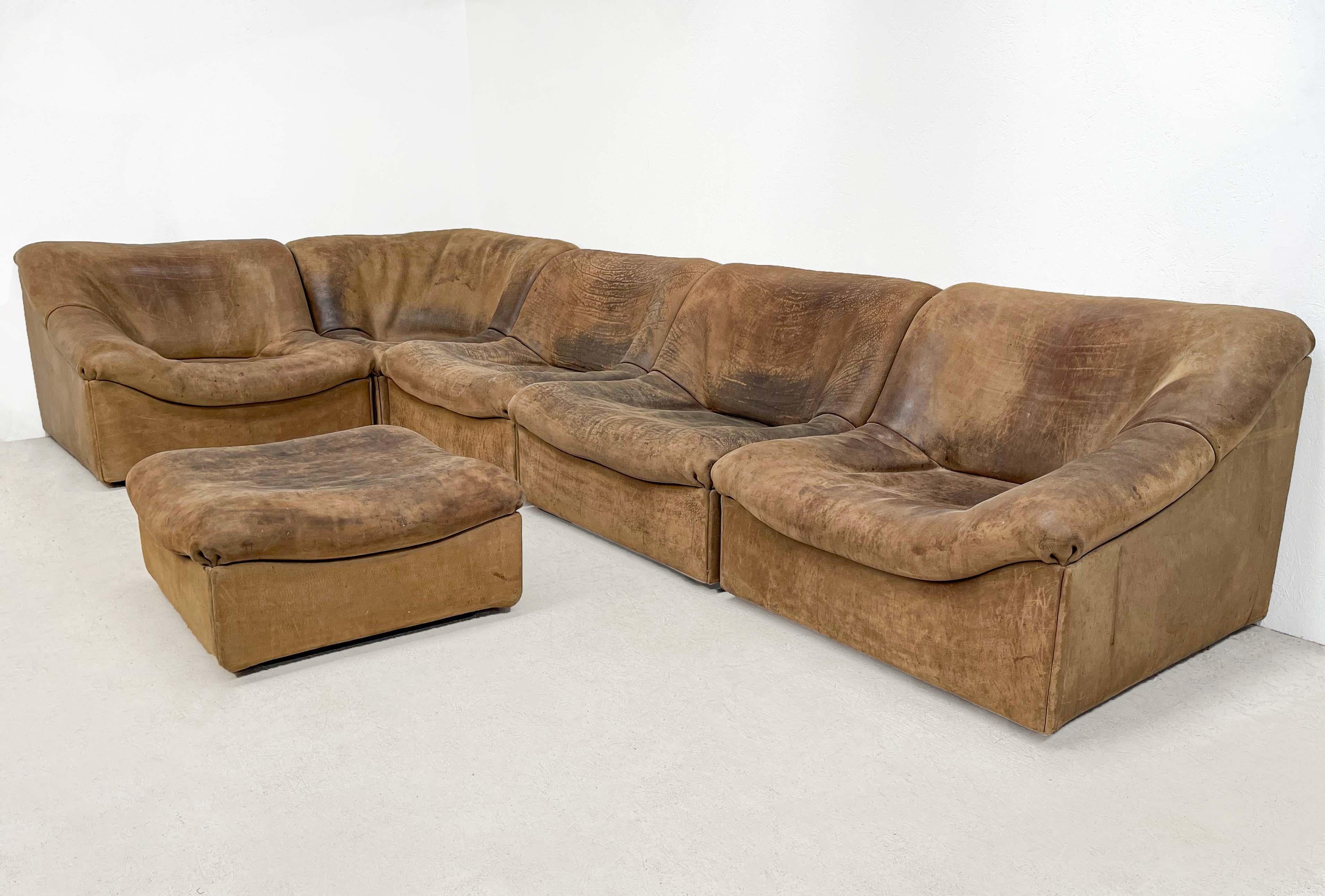 European Mid-Century Modern Brown Leather DS46 Sectional Sofa by De Sede