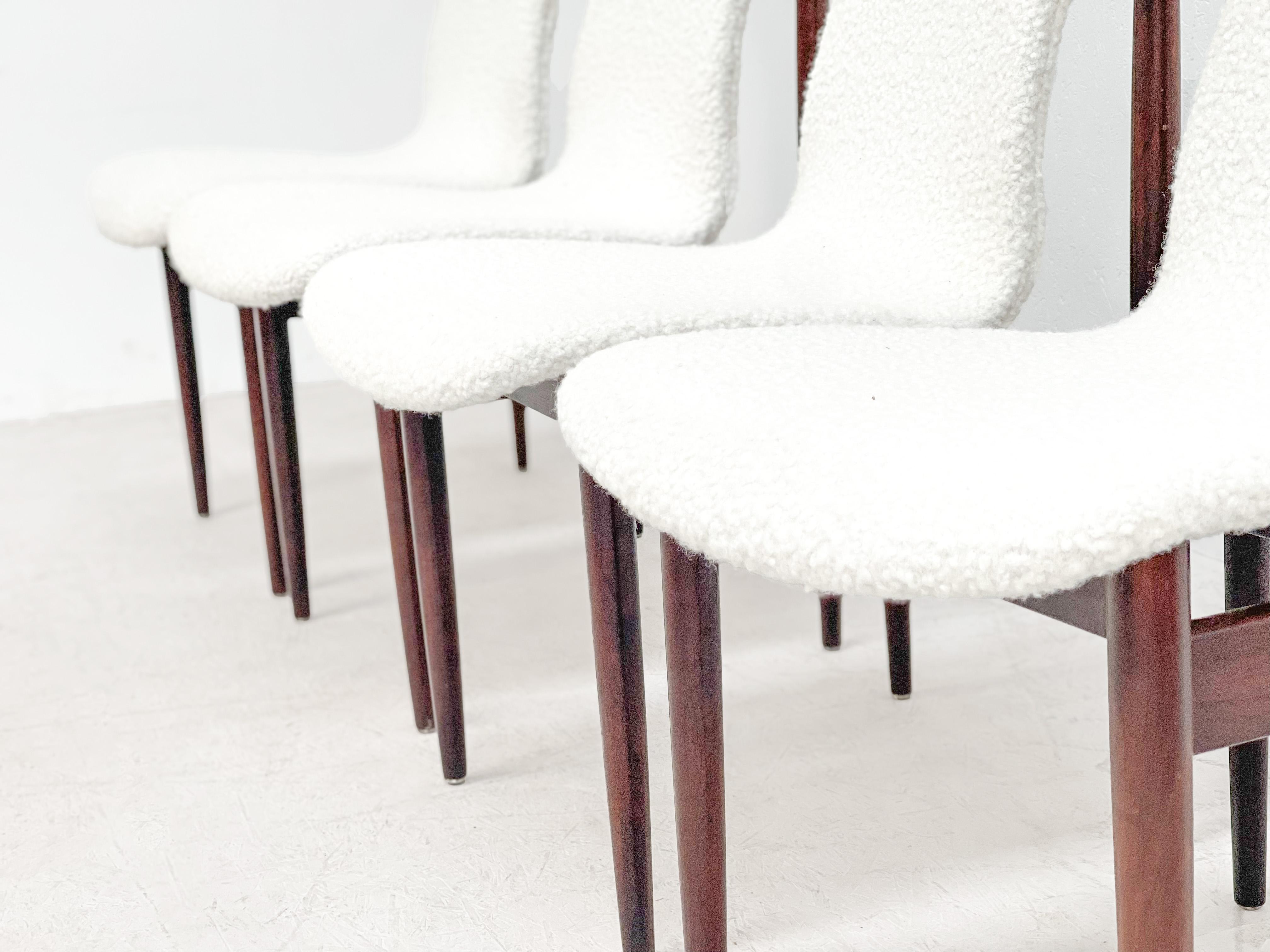 Dutch Mid-Century Modern Rosewood and Bouclé IK Dining Chairs by Inger Klingenberg