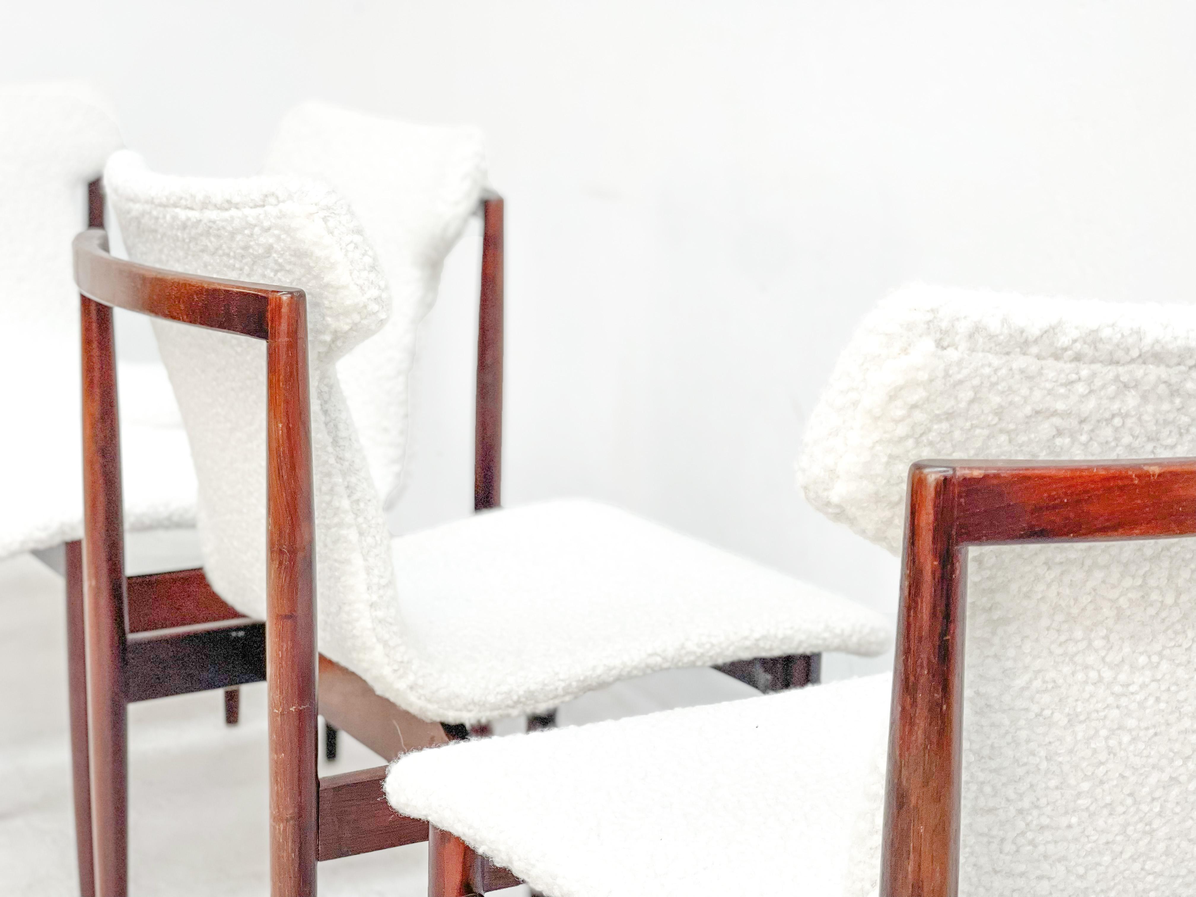 Late 20th Century Mid-Century Modern Rosewood and Bouclé IK Dining Chairs by Inger Klingenberg