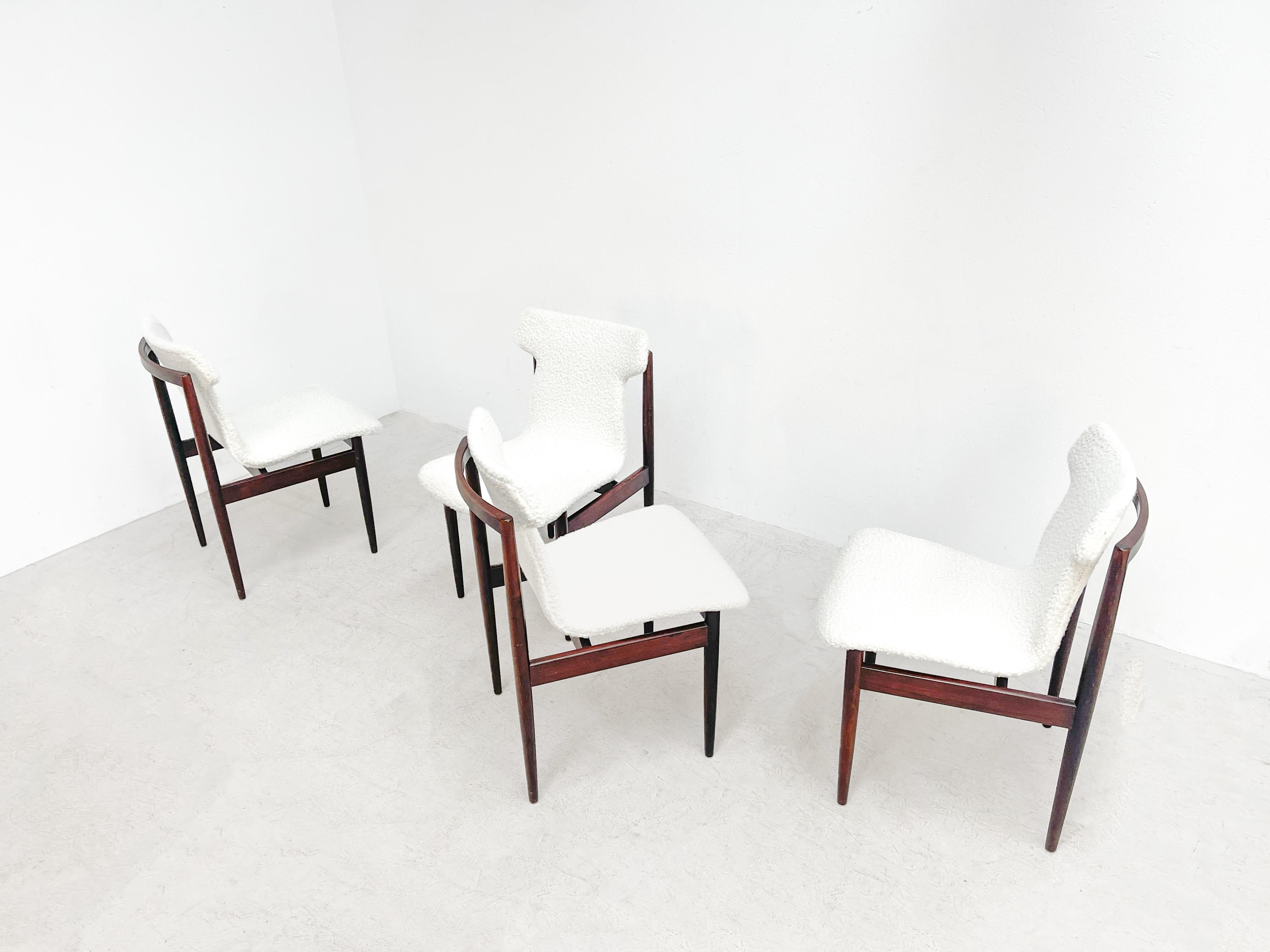 Mid-Century Modern Rosewood and Bouclé IK Dining Chairs by Inger Klingenberg 3