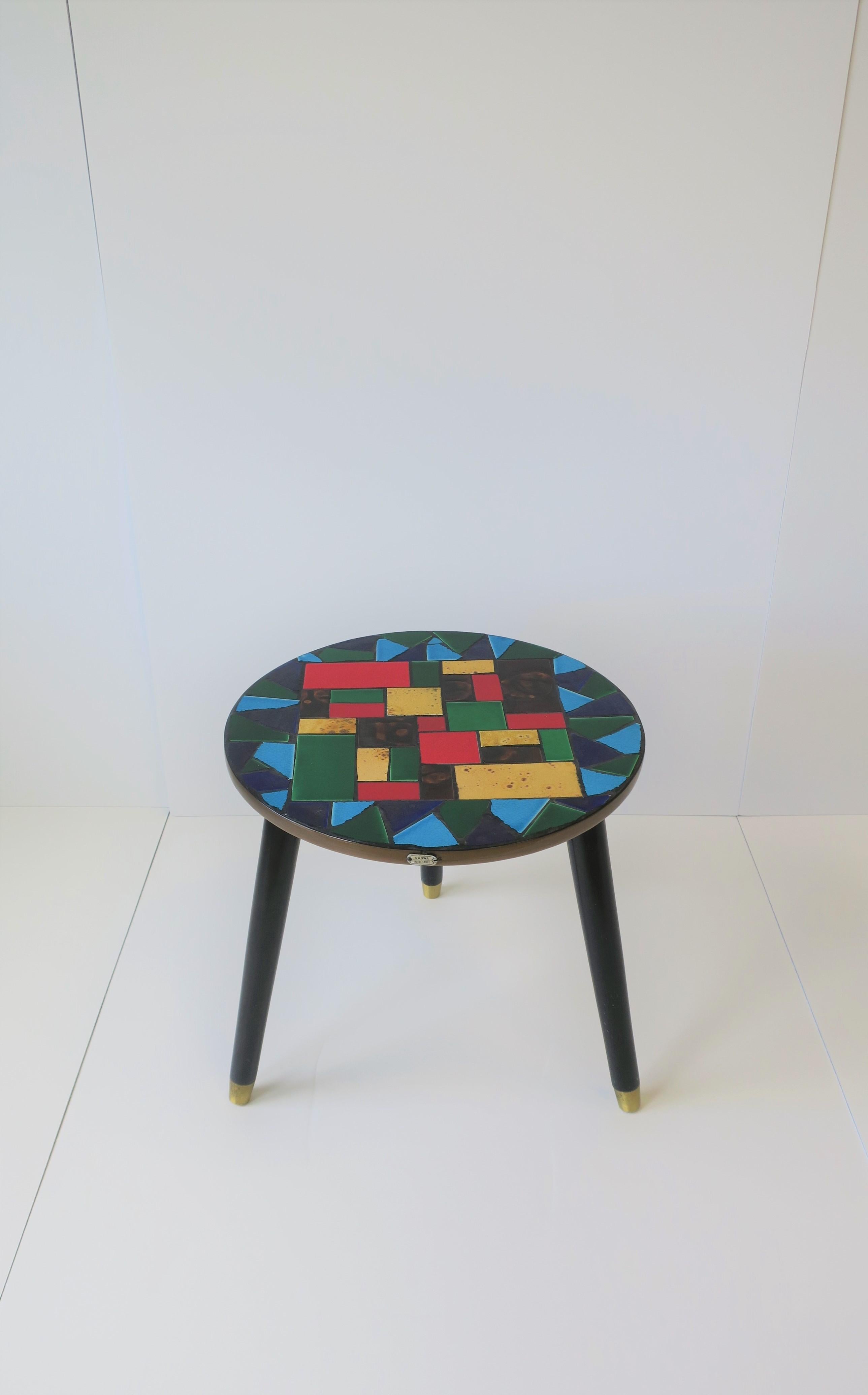 Mid-Century Modern Mid-Centuy Modern Tile Mosaic Round Side Table