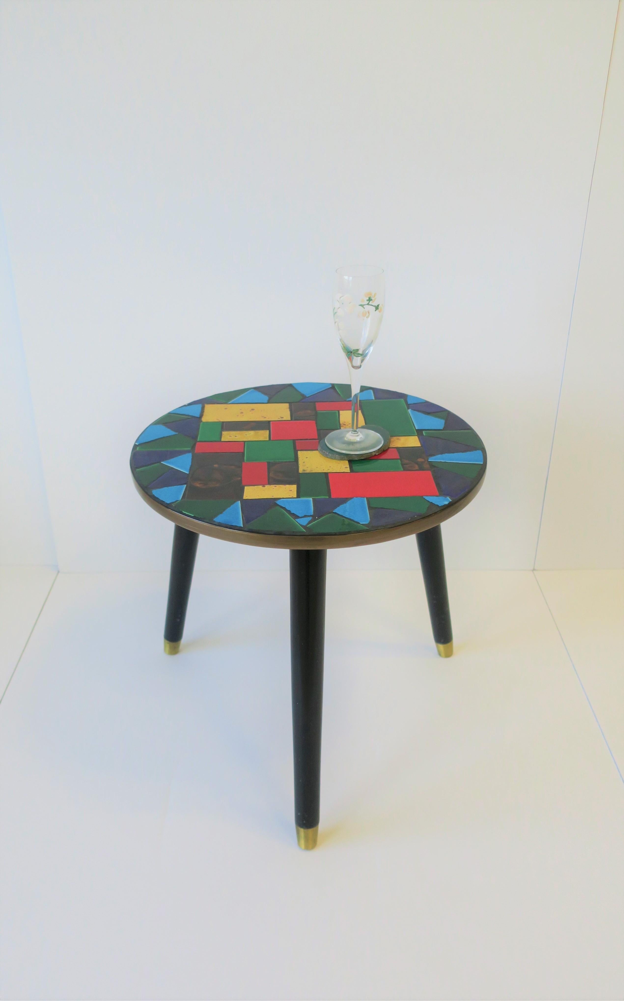 Japanese Mid-Centuy Modern Tile Mosaic Round Side Table