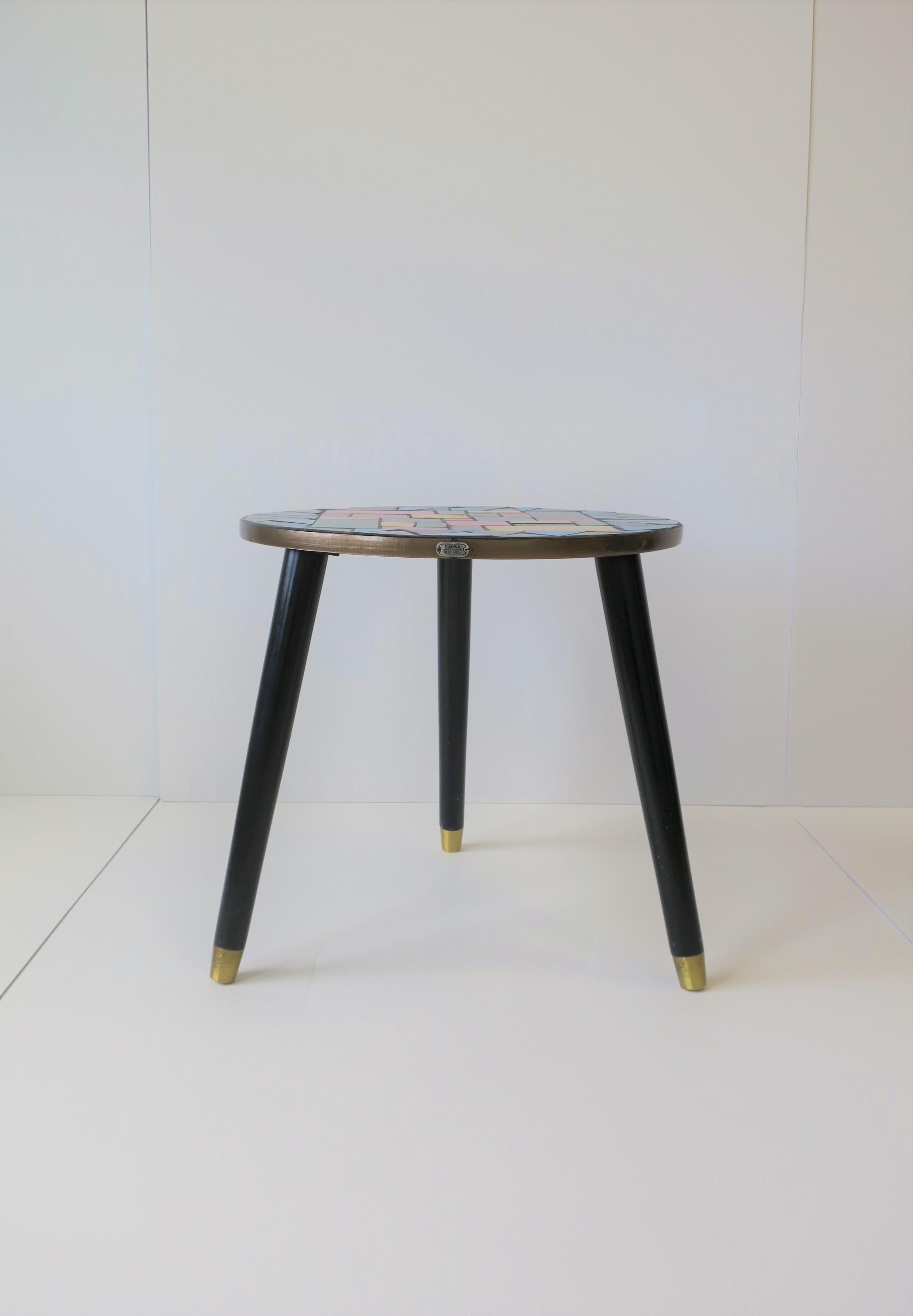 Ceramic Mid-Centuy Modern Tile Mosaic Round Side Table