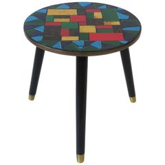 Mid-Centuy Modern Tile Mosaic Round Side Table