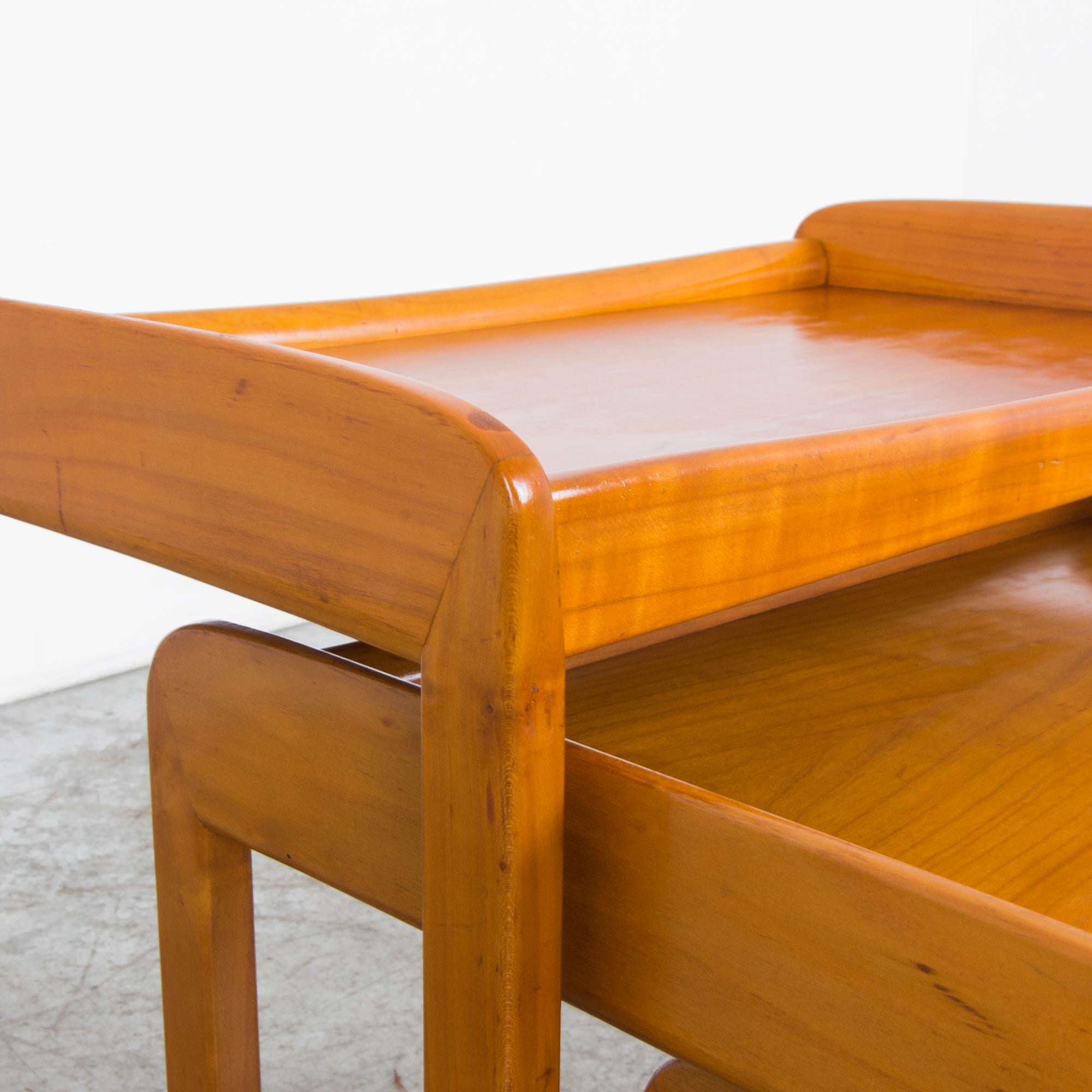 Hardwood Mid-Century Modern Wooden Nesting Tables, Set of Three