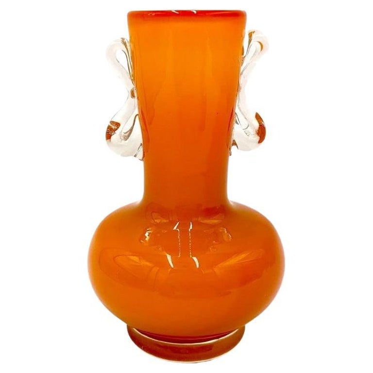 Midcrntury orange glass vase, Poland, 1970s For Sale at 1stDibs