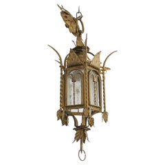 Antique Mizner Colonial Revival Gilt Metal Chandelier 