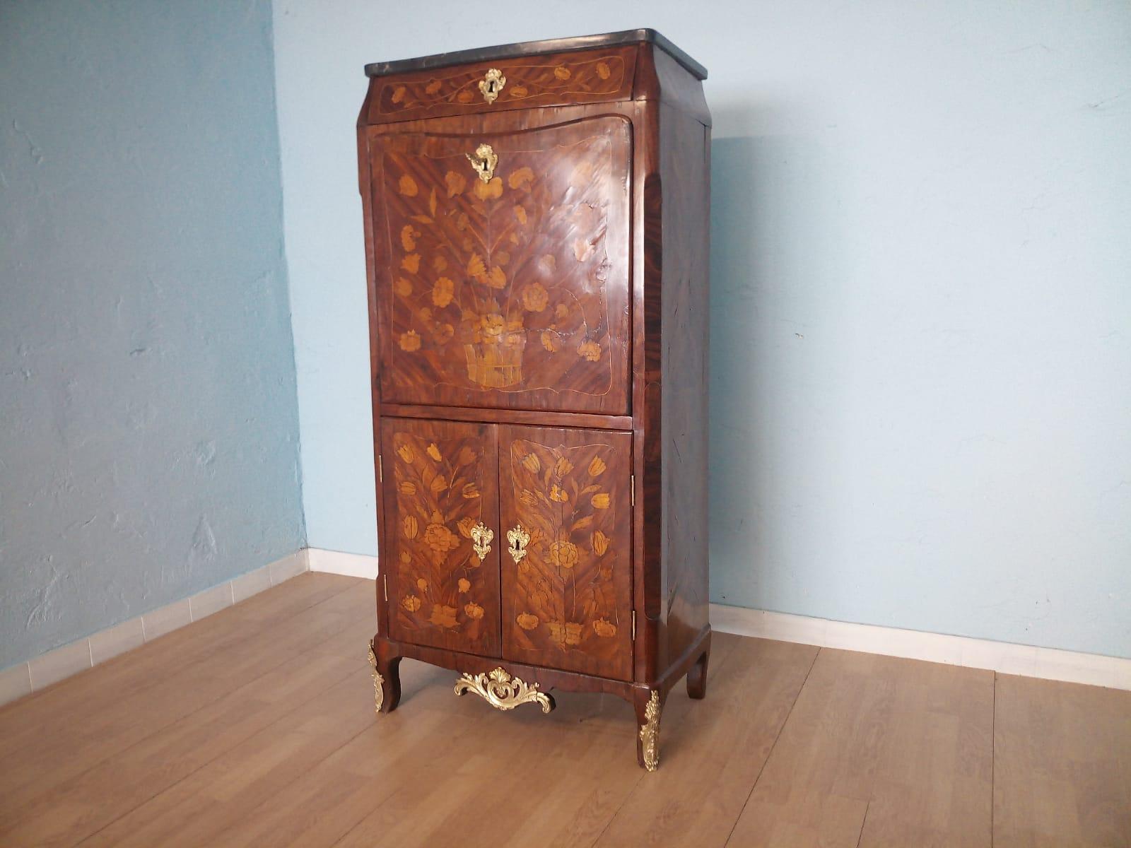 Middle 19th Sencuty Louis XVI French Secretaire Desk Brass Applique Original For Sale 1