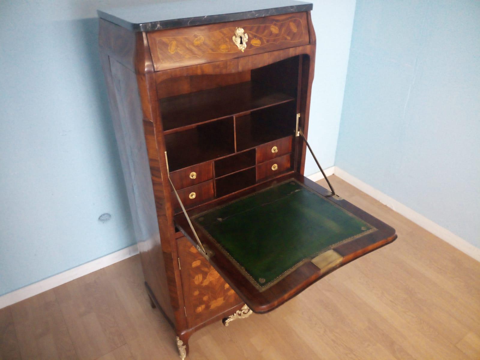 Middle 19th Sencuty Louis XVI French Secretaire Desk Brass Applique Original For Sale 3