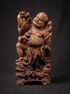 Middle 20th century Beautiful old wooden Chinese laughing Buddha from China
