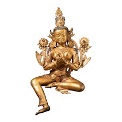 Middle 20th century Large old bronze Nepali Green Tara statue from Nepal