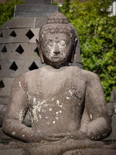 Middle 20th century Large old lavastone Buddha statue from Indonesia