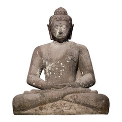 Middle 20th century Large old lavastone Buddha statue from Indonesia