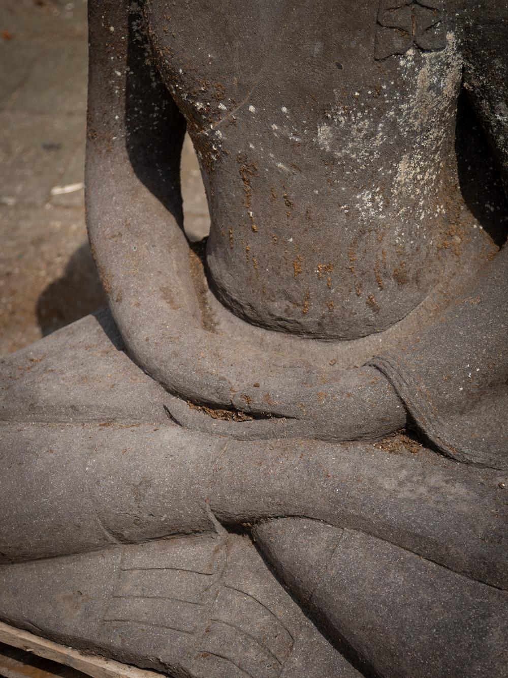 Middle 20th century large old lavastone Buddha statue in Dharmachakra mudra For Sale 7