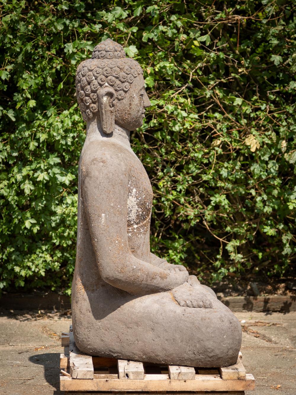 Middle 20th century large old lavastone Buddha statue in Dharmachakra mudra For Sale 8