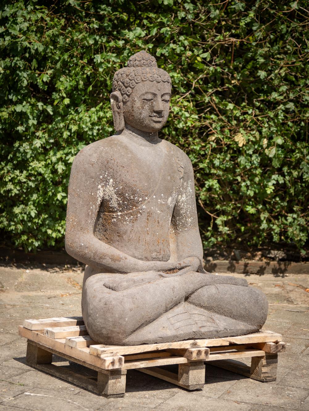 Middle 20th century large old lavastone Buddha statue in Dharmachakra mudra For Sale 9
