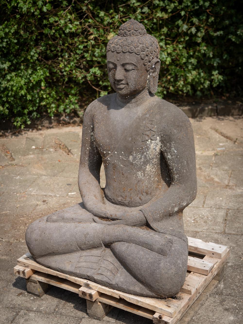 Indonesian Middle 20th century large old lavastone Buddha statue in Dharmachakra mudra For Sale