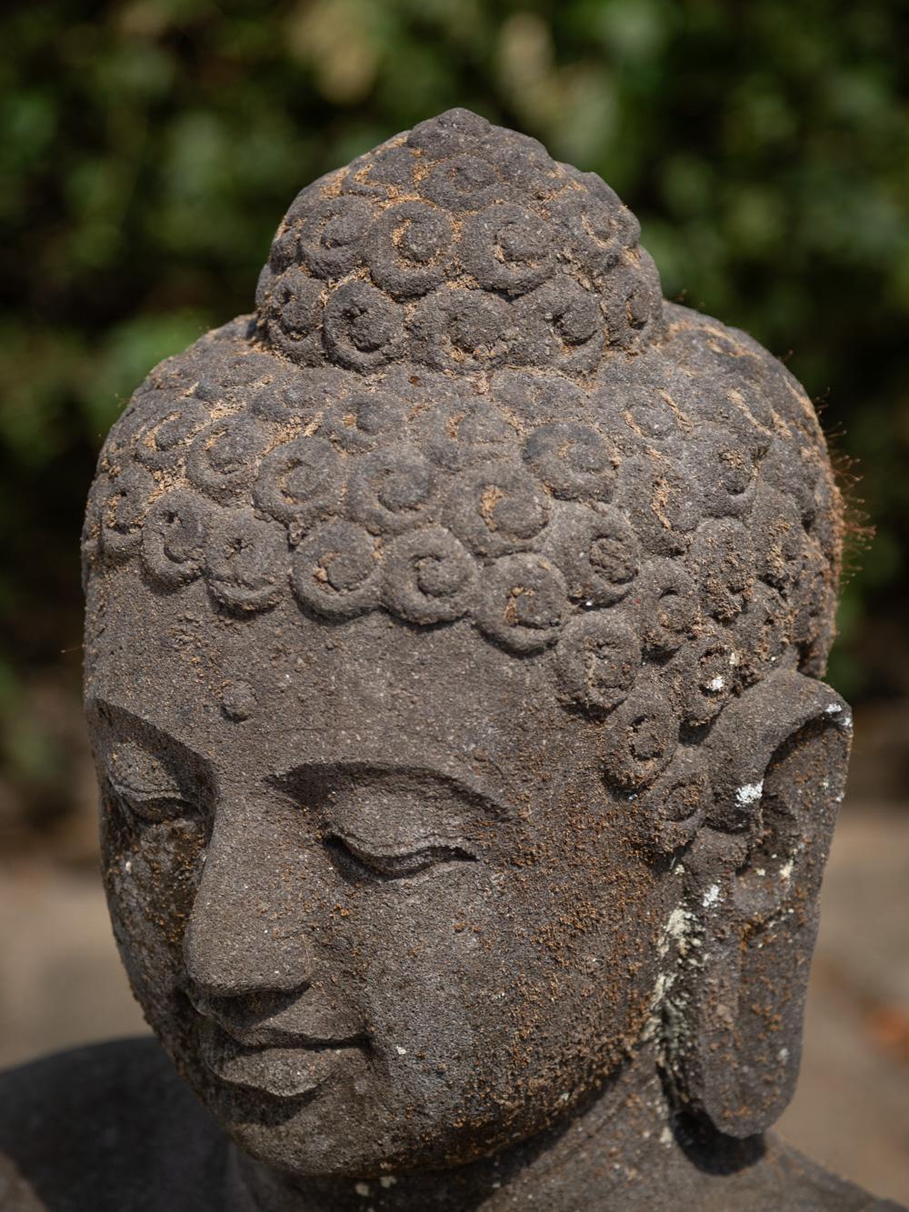 Middle 20th century large old lavastone Buddha statue in Dharmachakra mudra In Good Condition For Sale In DEVENTER, NL