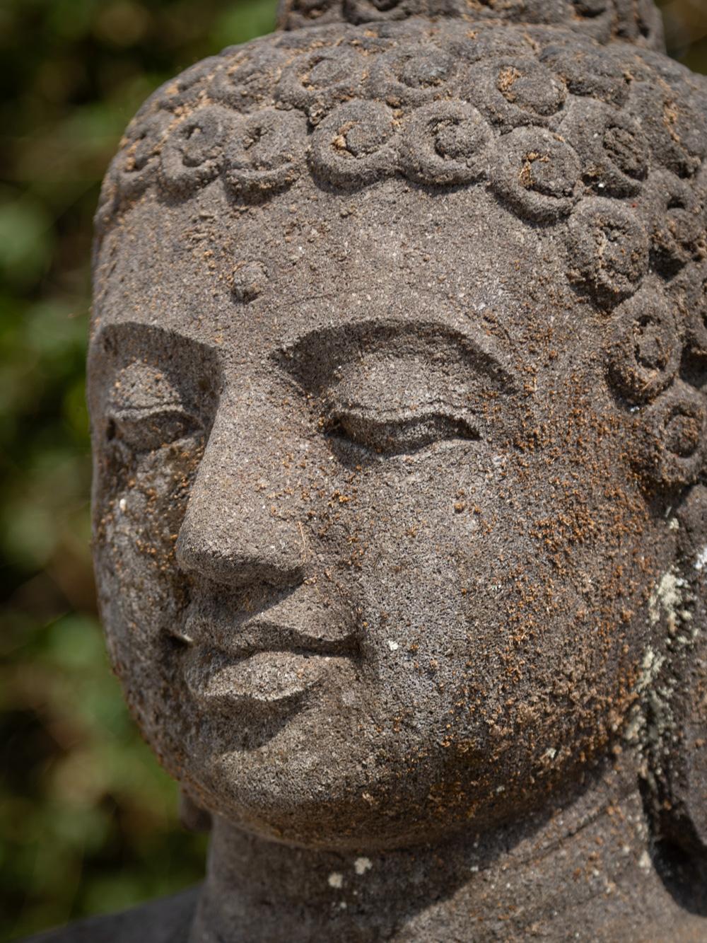20th Century Middle 20th century large old lavastone Buddha statue in Dharmachakra mudra For Sale