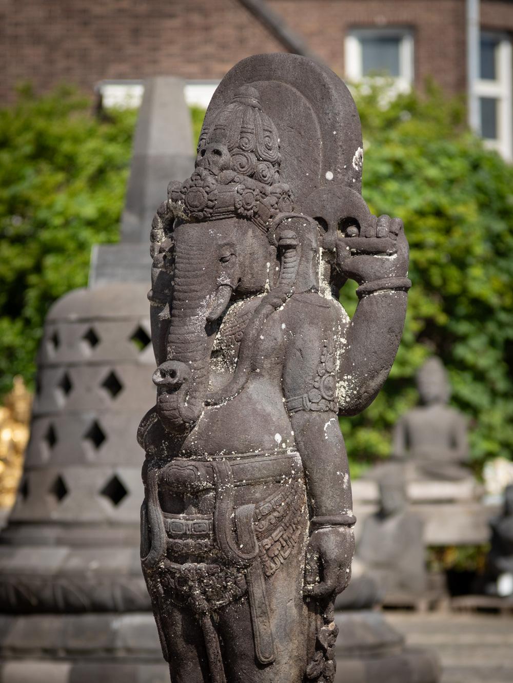 Middle 20th century large old lavastone Ganesha statue from Indonesia For Sale 3