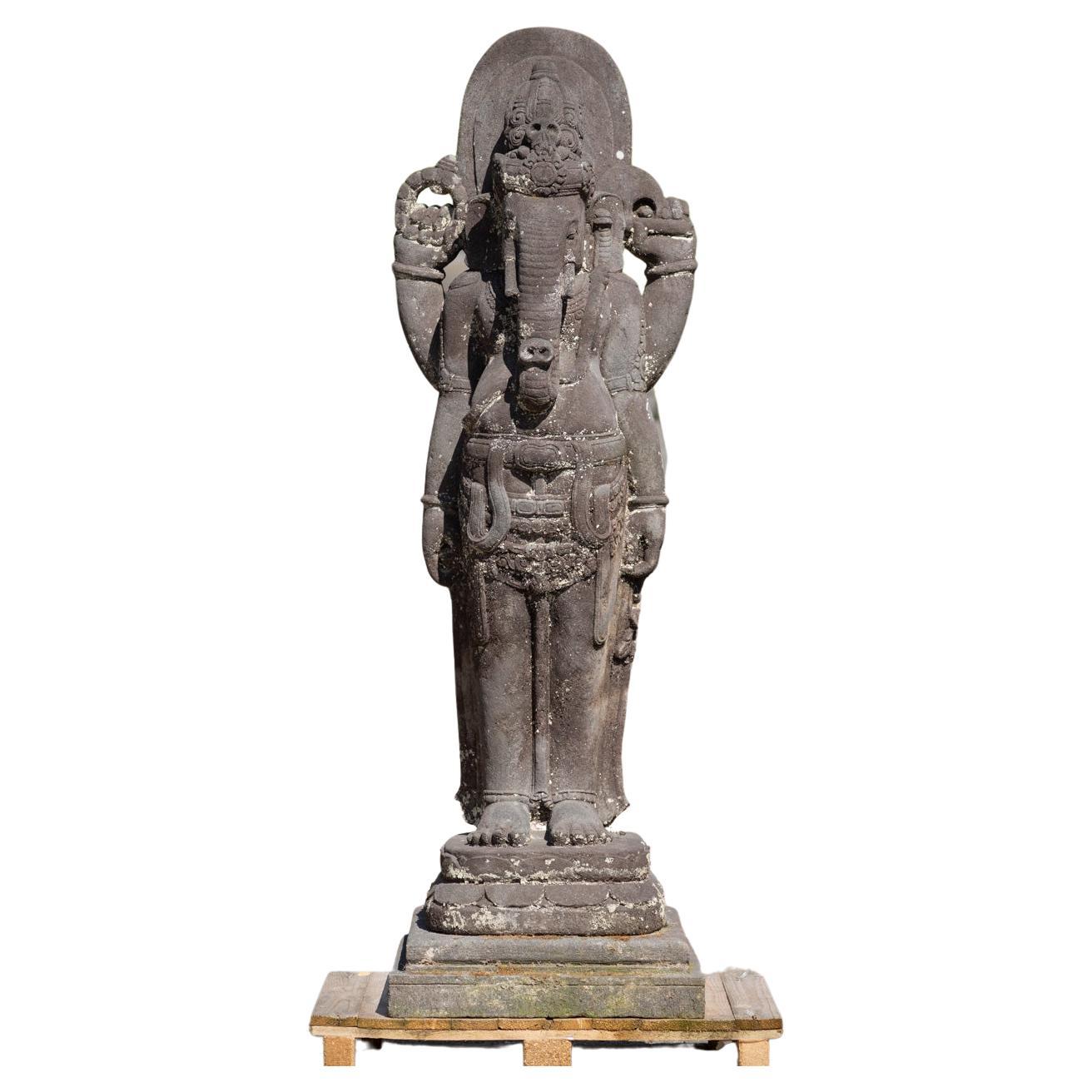 Middle 20th century large old lavastone Ganesha statue from Indonesia
