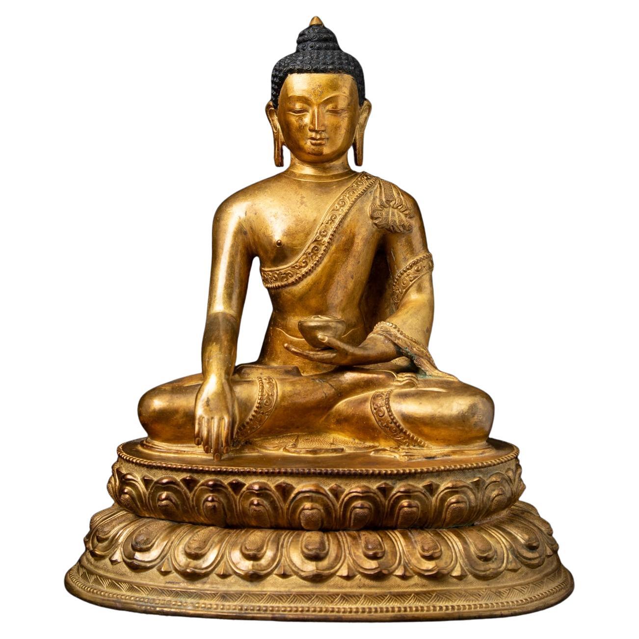 Mediados del siglo XX Antigua estatua de Buda de bronce de Nepal en mudra Bhumisparsha