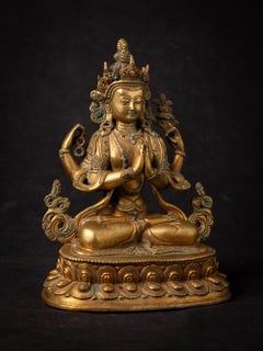 Middle 20th century Old bronze Chenrezig statue from Nepal in Namaskara Mudra