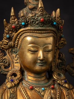 Middle 20th century Old bronze Chenrezig statue from Nepal in Namaskara Mudra