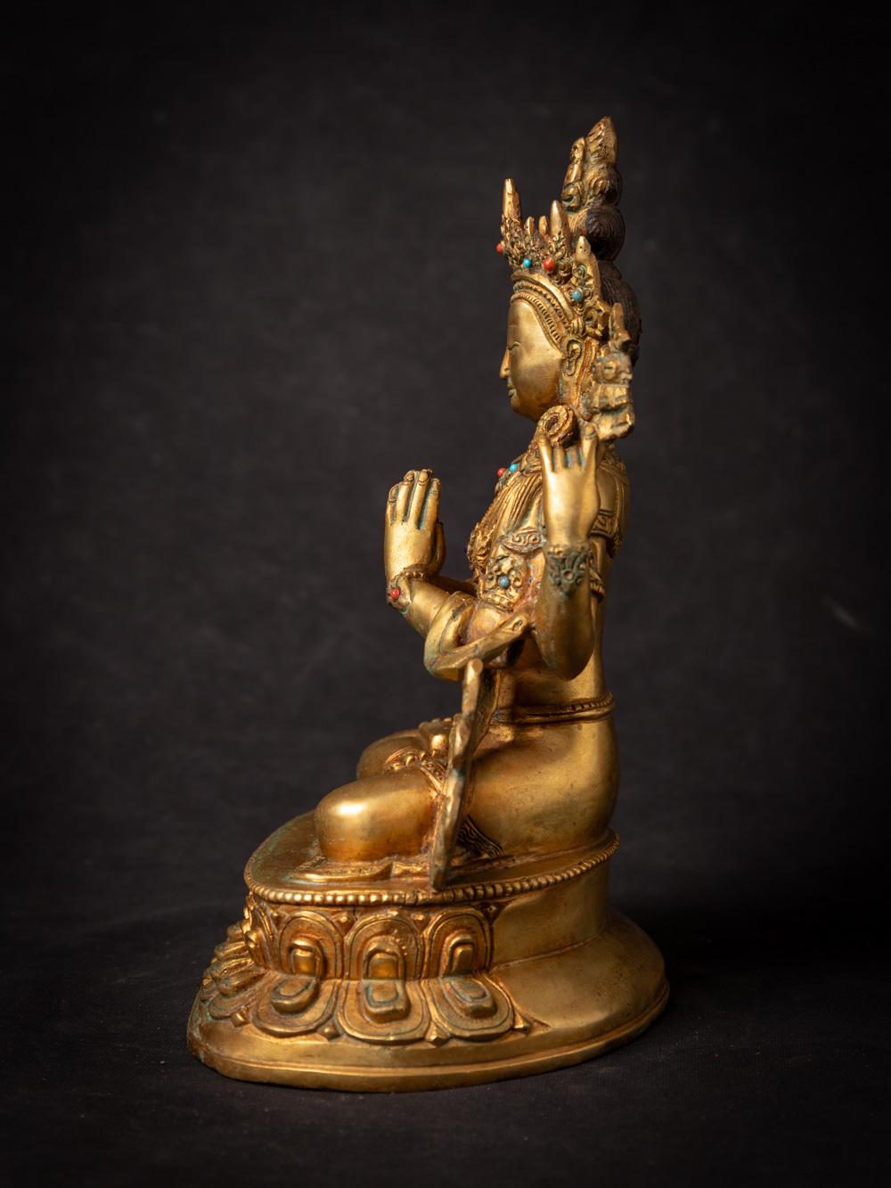 Nepalese Middle 20th century Old bronze Chenrezig statue from Nepal in Namaskara Mudra