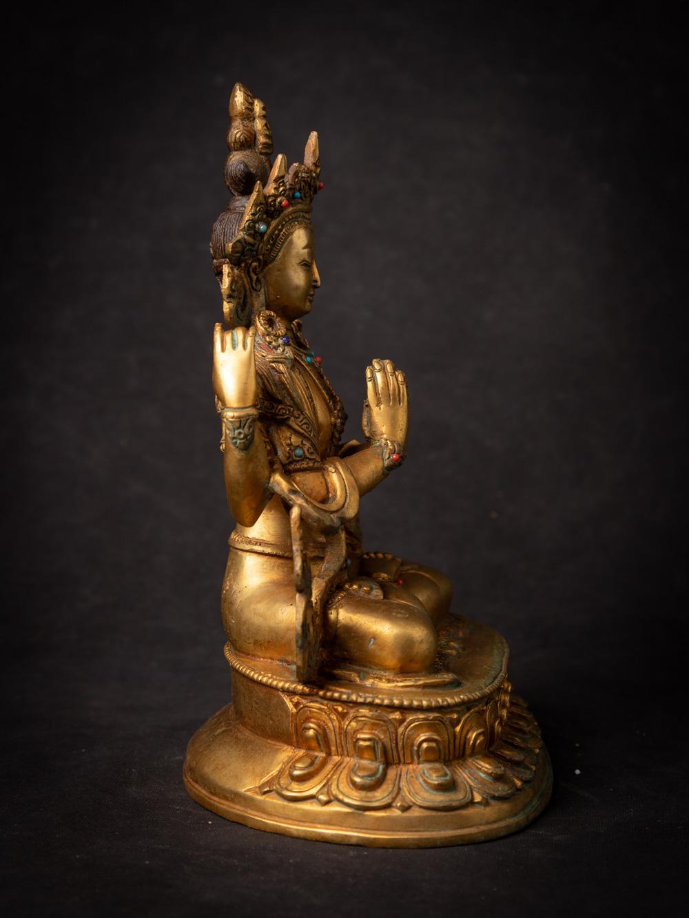20th Century Middle 20th century Old bronze Chenrezig statue from Nepal in Namaskara Mudra