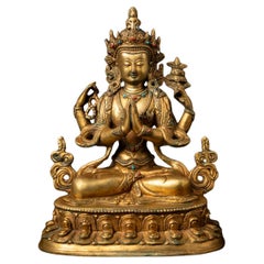 Middle 20th century Old bronze Chenrezig statue from Nepal in Namaskara Mudra
