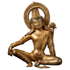 Bodhisattva Lokeshvara nepalí de bronce antiguo de mediados del siglo XX procedente de Nepal