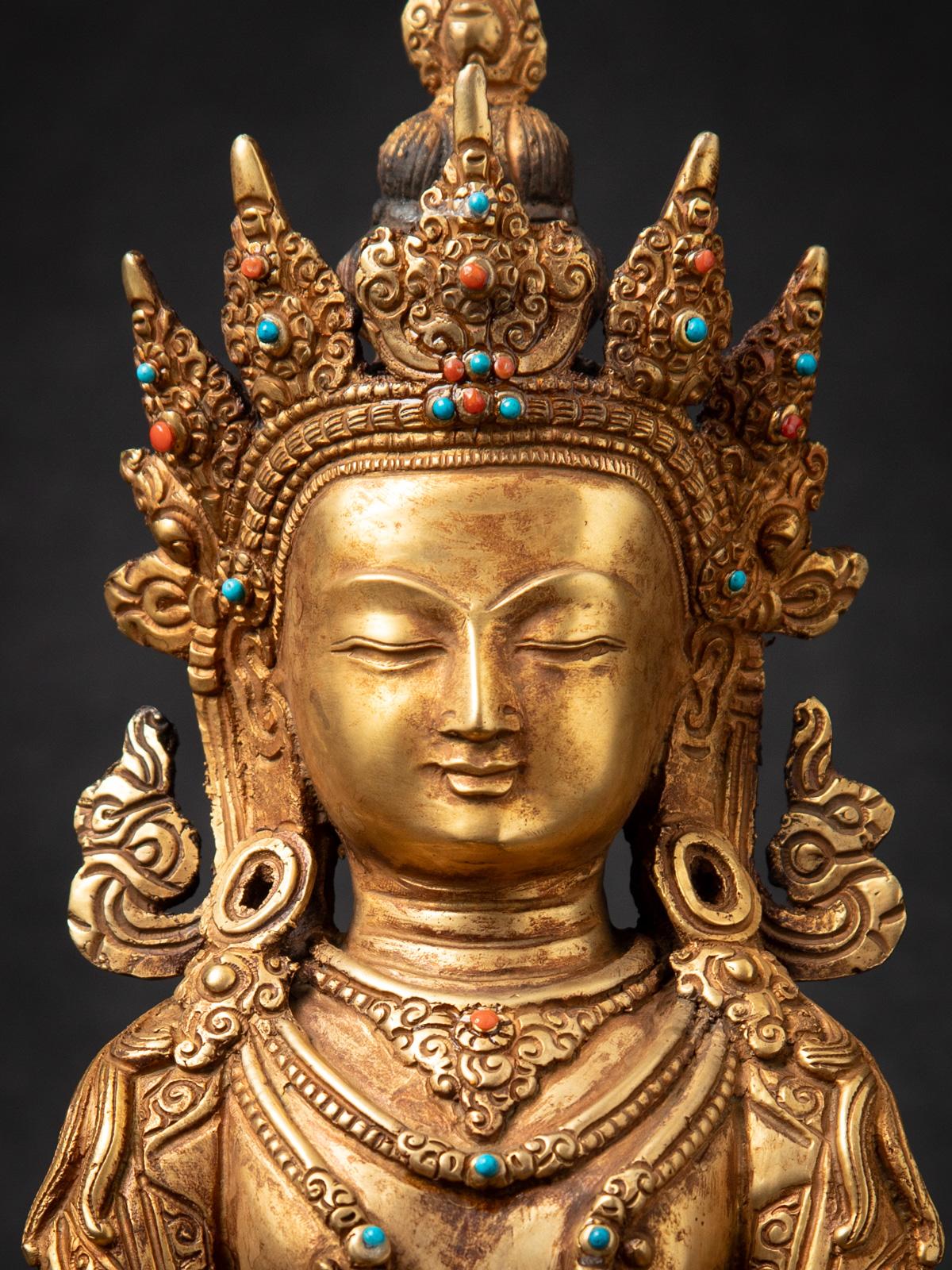 Mediados del siglo XX Antiguo Buda nepalí Aparmita de bronce en Dhyana mudra en venta 5