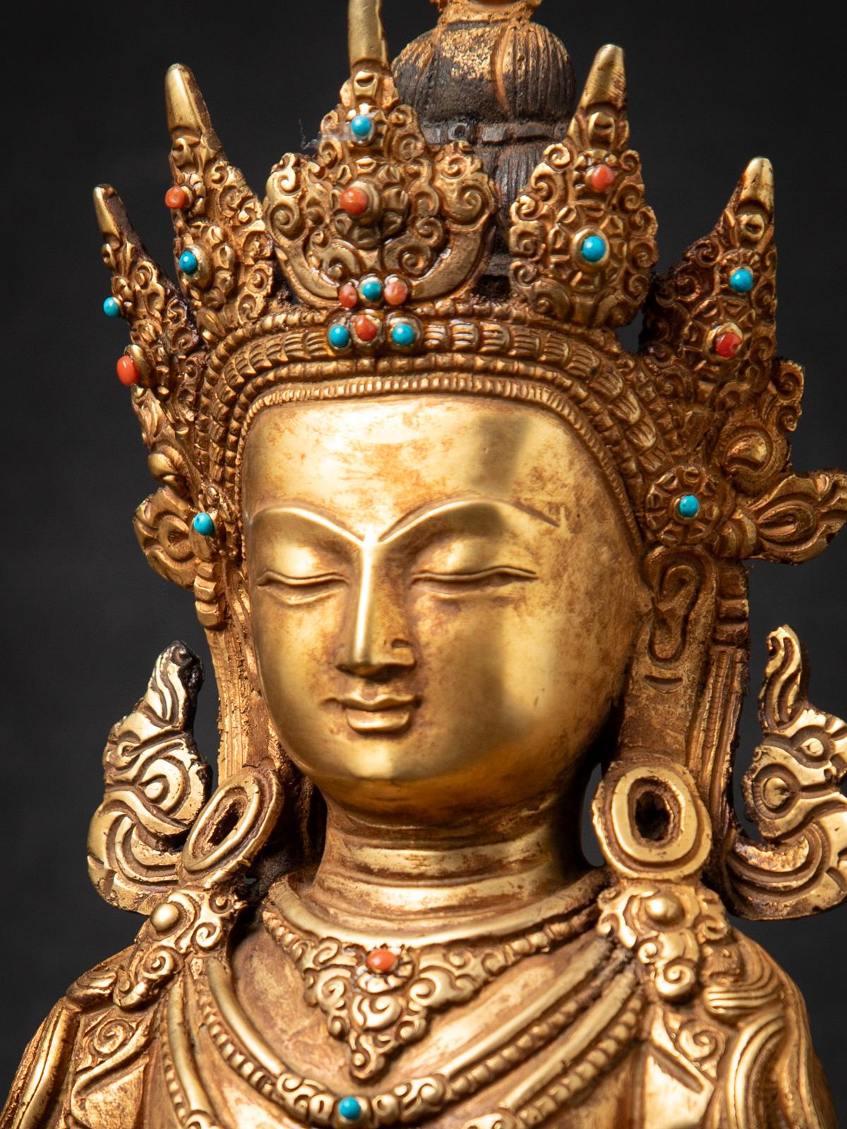 Mediados del siglo XX Antiguo Buda nepalí Aparmita de bronce en Dhyana mudra en venta 7