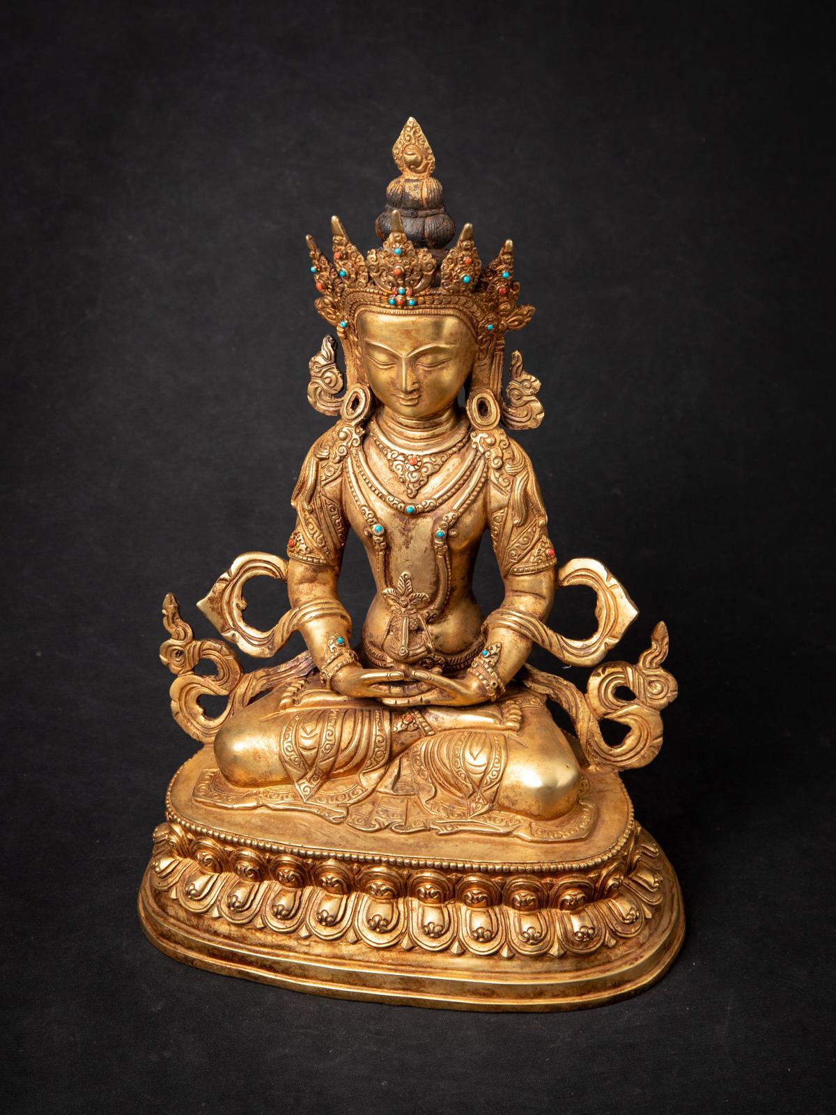 Mediados del siglo XX Antiguo Buda nepalí Aparmita de bronce en Dhyana mudra en venta 8