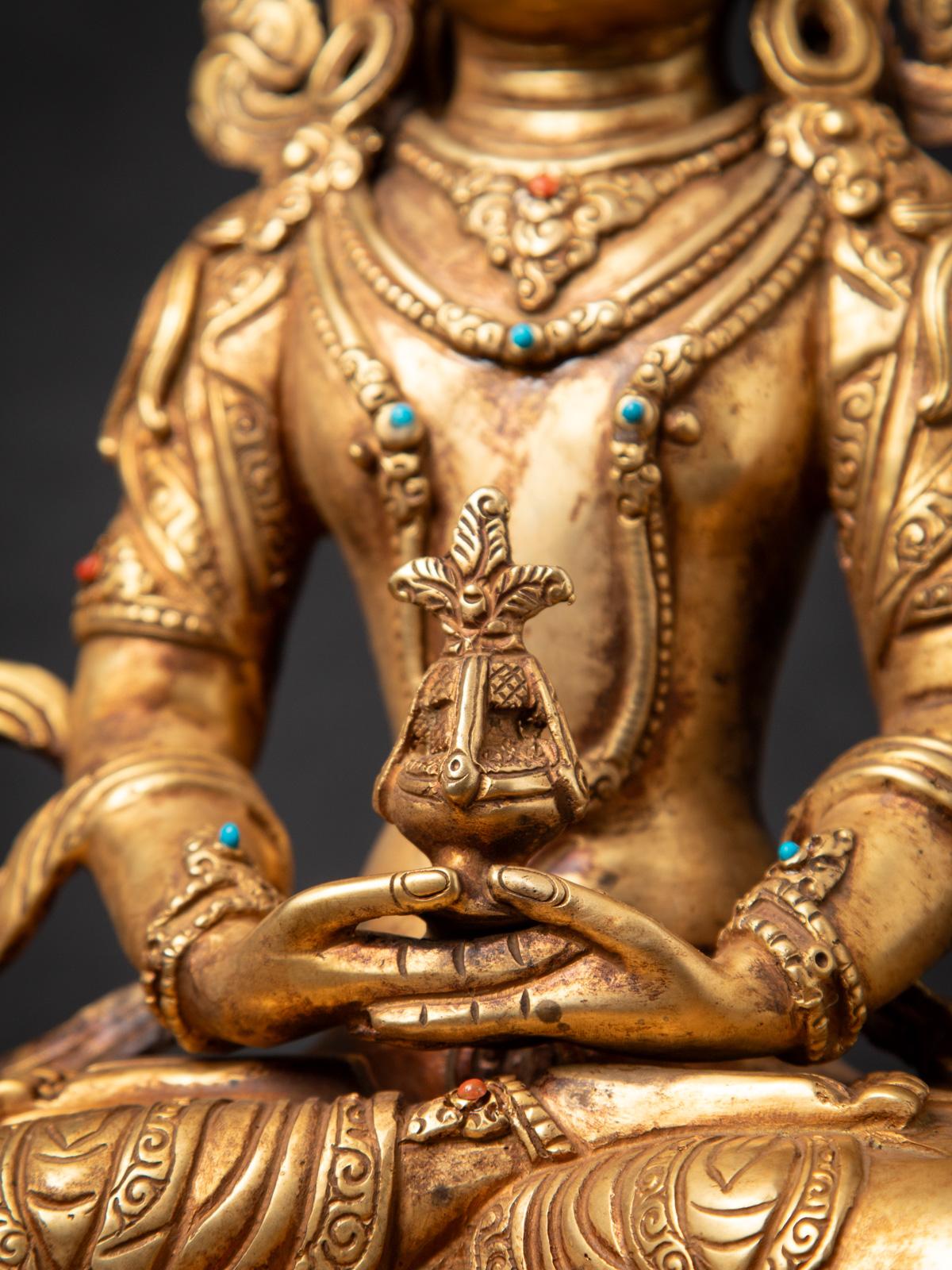 Mediados del siglo XX Antiguo Buda nepalí Aparmita de bronce en Dhyana mudra en venta 12