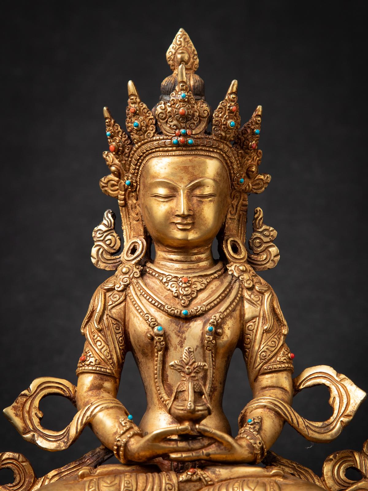 Mediados del siglo XX Antiguo Buda nepalí Aparmita de bronce en Dhyana mudra en venta 4