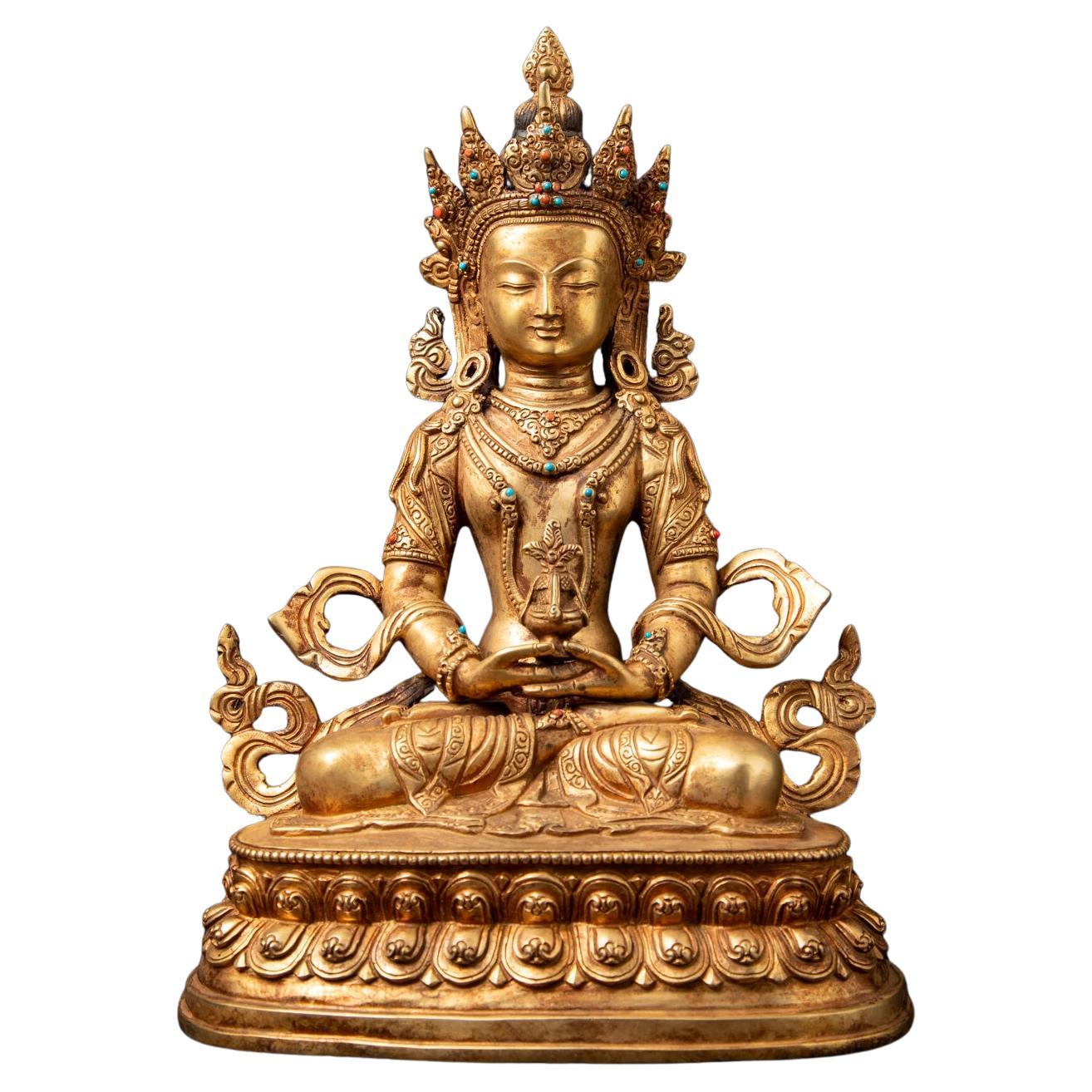 Mediados del siglo XX Antiguo Buda nepalí Aparmita de bronce en Dhyana mudra