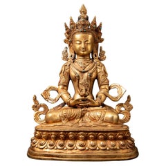 Medio XX secolo Vecchio Buddha Aparmita nepalese in bronzo in Dhyana mudra